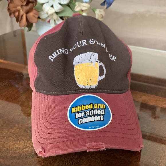 Bring Your Own Beer Baseball Cap No Clue U Vintage Sticker Mark Visor Sun Faded - Picture 9 of 12